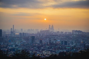 Seoul sunset view in winter season. South Korea
