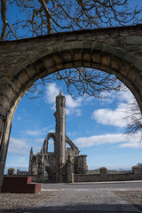 Cathedral ruins in sunny day in St Andrews, Scotland