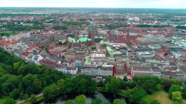 aerial view over historic district of bremen