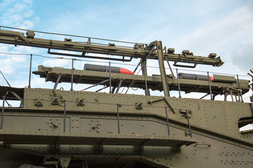 Shells installation-Transporter sea railway artillery TM-3-12 with a gun 305 mm, USSR. Military equipment of the Second world war.