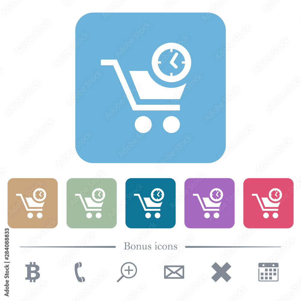Poster instant purchase flat icons on color rounded square backgrounds