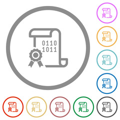 Digital certificate flat icons with outlines