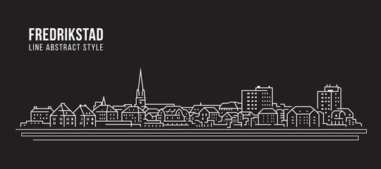 Cityscape Building Line art Vector Illustration design - Fredrikstad city - obrazy, fototapety, plakaty