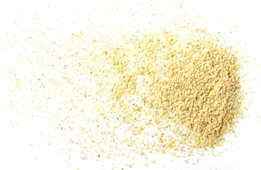 Fototapeta na wymiar Wheat germ pile isolated on white background, top view