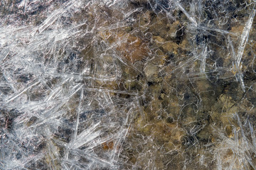 Frozen mountain stream close up