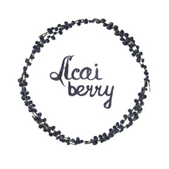 Vector watercolor round frame wreath of acai berries. 