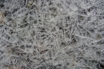 Frozen mountain stream close up