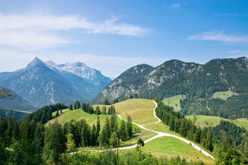 Fototapeta na wymiar Alps beautiful view bavarian Alps and Austrian Alps hiking routes, Berchtesgaden region, Germany and Austria