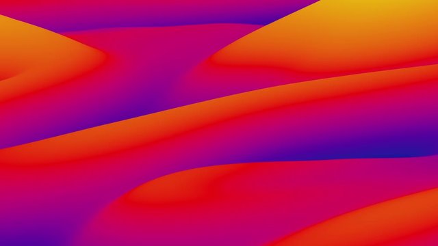 Looped animation. Abstract colorful wavy background in bright blue, orange and red colors. Modern colorful wallpaper. 3d rendering.