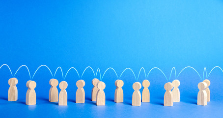 People united to each other with a mental link line. Social connections, communication. Call for...