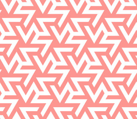 Living coral color seamless geometric pattern. Color of the 2019 year. Vector repeating texture for fabric design, cloth, textile.