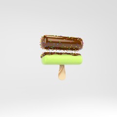 Ice cream equals symbol. Pistachio popsicle font with hot chocolate and sprinkles isolated on white background.