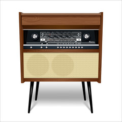 Fototapeta premium Radiol retro icon. Realistic illustration. Radio broadcasting with Russian interface. Isolated on a white background. Vector.