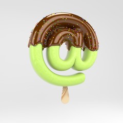 Ice cream at symbol. Pistachio popsicle font with hot chocolate and sprinkles isolated on white background.