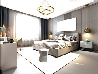 3d render of modern hotel bedroom