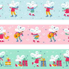 Obraz na płótnie Canvas Vector seamless ribbons and braid, border, pattern, stripe. Christmas and new year set