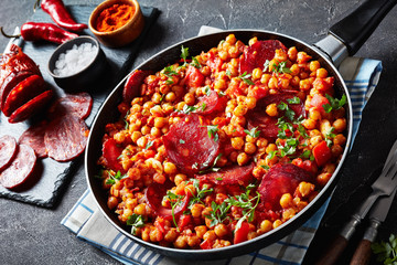 spain Garbanzos fritos, Chickpea stew with chorizo
