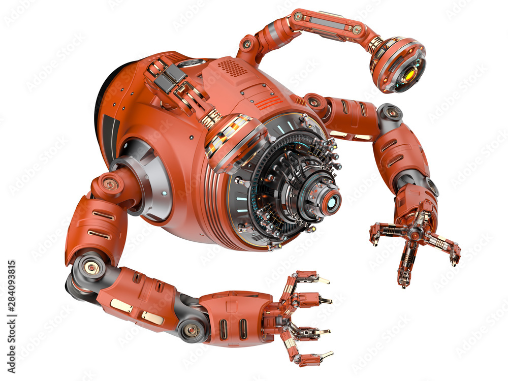 Aufkleber sci fi factory robot or futuristic machine designed for building robotic components or cars. isolate