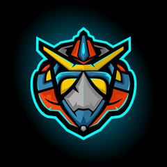 robotic head mecha illustration for t shirt or badge. vector with modern style , sacred geometry background