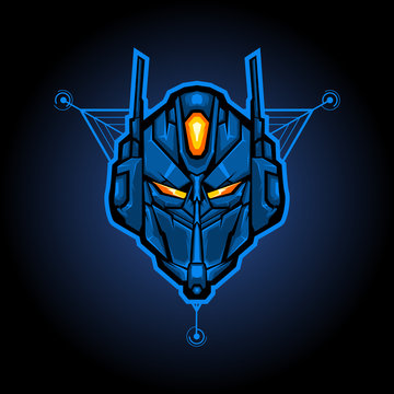 transformers head mecha illustration for t shirt or badge. vector with modern style , sacred geometry background