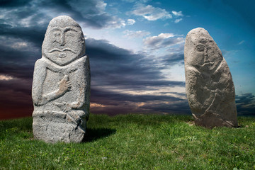 A stone headstone from the ancient world of the nomads. The original name of the monument -...