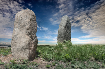 A stone headstone from the ancient world of the nomads. The original name of the monument - "molotash" or "Balbaltas".