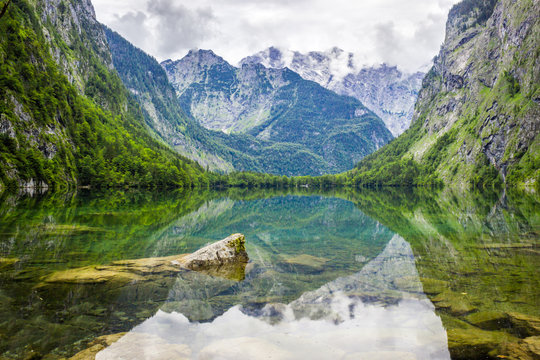 clouds over mountain lake Obersee in Germany in Alps © tmag