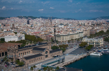 BARCELONA, SPAIN - SEPTEMBER 9, 2014: Aerial view of Barcelona, Maritime Museum, from the cableway...