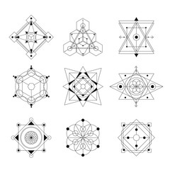 sacred geometry vector illustration black and white  set. Good for logo, design of yoga mat and clothes. Boho style. - 284097632