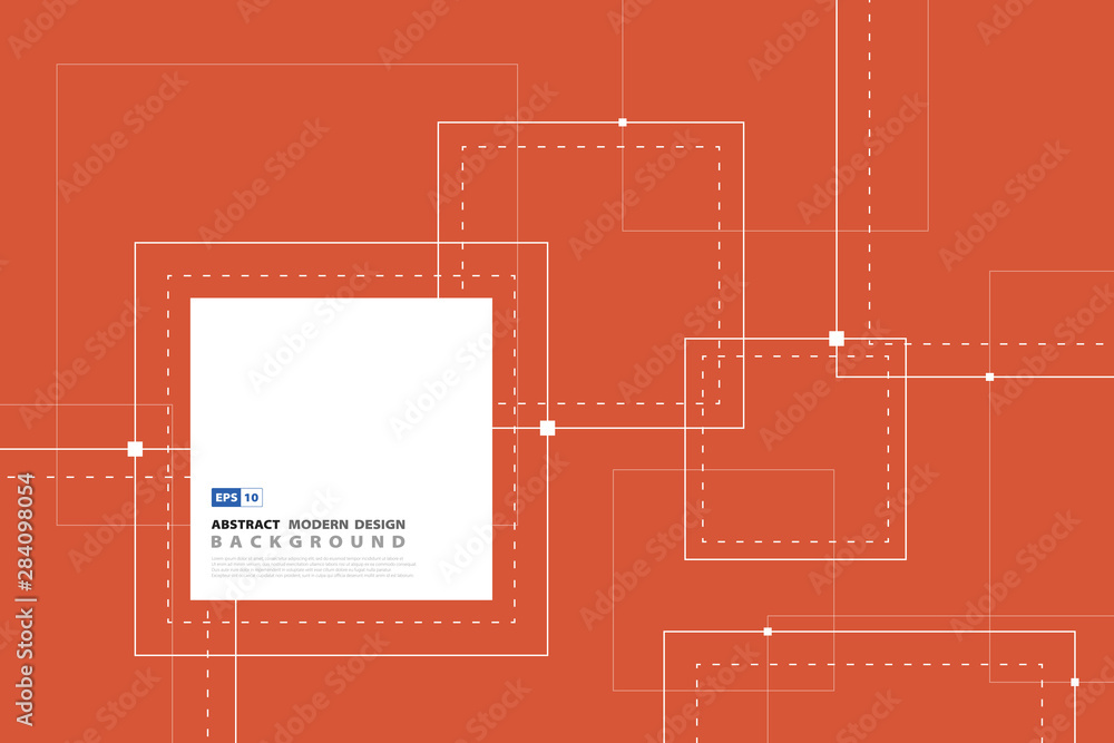 Poster abstract square line tech design in orange color. illustration vector eps10