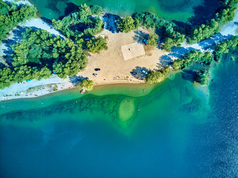 Beautiful panoramic aerial drone view to the confluence of the rivers Irtysh and Ulba in UST-KAMENOGORSK (Oskemen), QAZAQSTAN