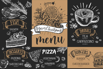 Christmas menu design. Vector hand drawn illustrations. Design template.