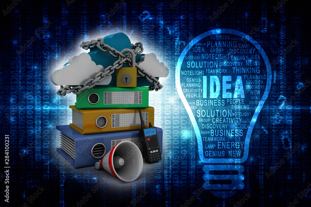 Poster 3d rendering cloud folder lock with wireless phone