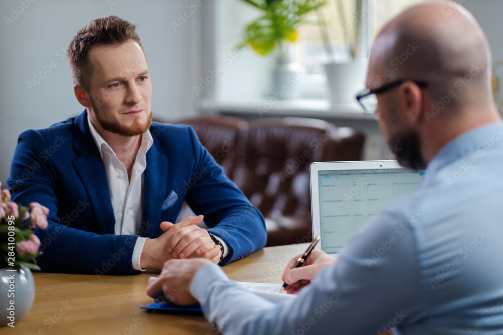 Poster Confident man attending job interview