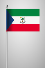 Flag of Equatorial Guinea. National Flag on Flagpole. Isolated Illustration on Gray