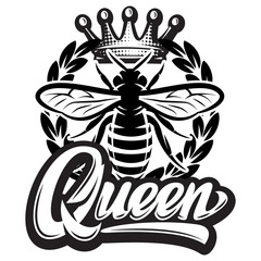 Vector pattern with flying bee, crown and calligraphic inscription - queen © 111chemodan111