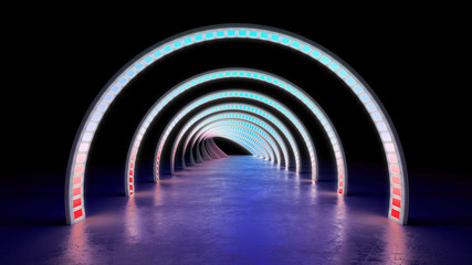 Fototapeta na wymiar abstract minimal background white glowing cyrcle lines tunnel neon lights 3d render