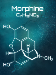Chemical formula of Morphine on a futuristic background