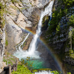 Naklejka na ściany i meble Savica waterfall in Triglavski national park, Slovenia
