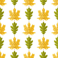 Vector seamless pattern with autumn outline leaves of different trees on a white background. Eps 10.