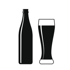 Beer bottle and glass graphic icon. Beer bottle and glass sign isolated on white background. Vector illustration