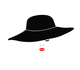 woman icon. retro fashion elegant   girl with black hat . logo women