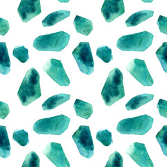 Green and blue crystals on white. Seamless pattern