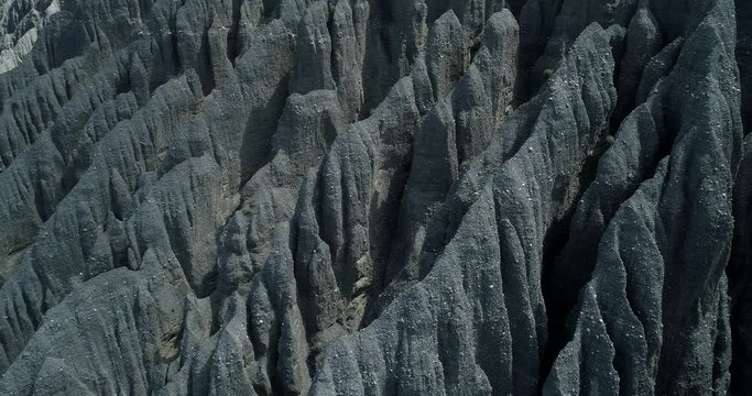 close up view of dry desert gully erosion earth formation in Dushanzi grand canyon at Xinjiang China environment concern footage