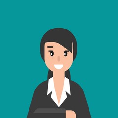 Business woman or attorney. flat vector illustration on blue background. Law consulting, juridical help online.