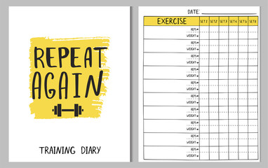 Print template for gym training diary log.