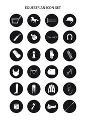 Vector flat black set collection of round equestrian horse equipment icon isolated on white background