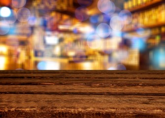 Worn table and blur with bokeh background