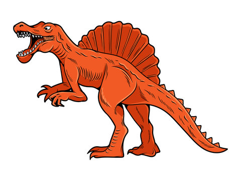 orange spinosaurus roaring on white background clip art preview