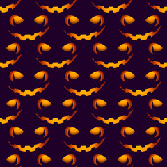 Halloween scary faces seamless pattern. Jack-o-lantern, pumpkin face. Vector illustration